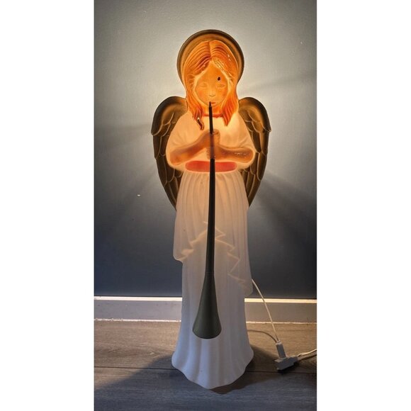 HTF Vtg TPI Lighted Blow Mold 34" Angel with Horn Christmas Nativity Works. - Picture 6 of 11